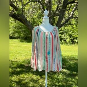 Anthropologie Payal Pratap Cotton Boho Embroidered Blouse Shirt Top Size Medium